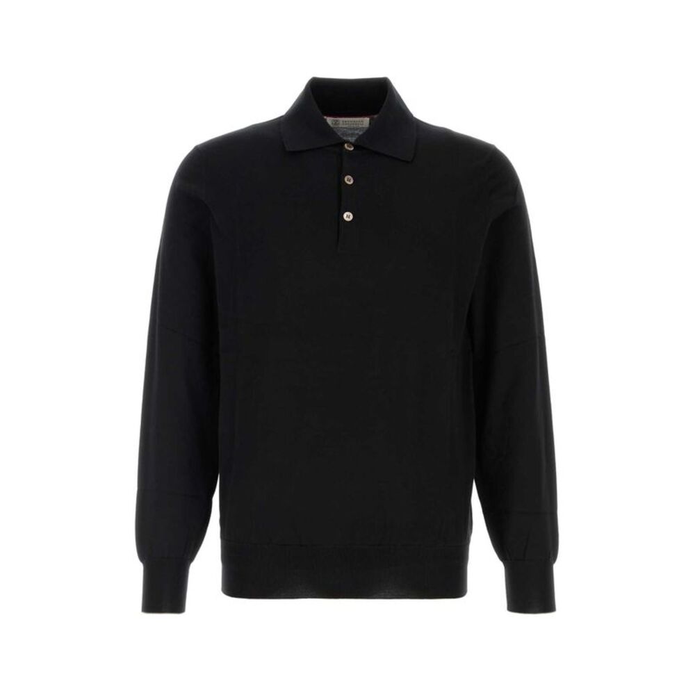 Brunello Cucinelli Men Black Cotton Polo Shirt